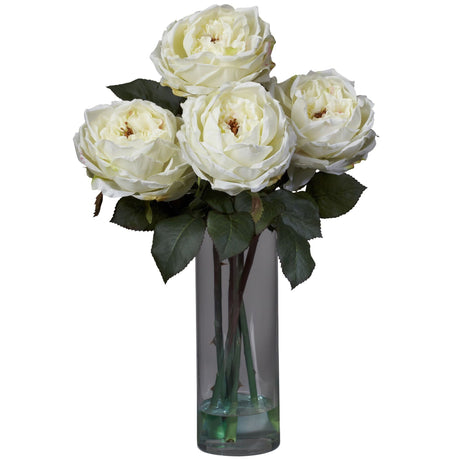 Fancy Rose w/Cylinder Vase Silk Flower Arrangement by Nearly Natural