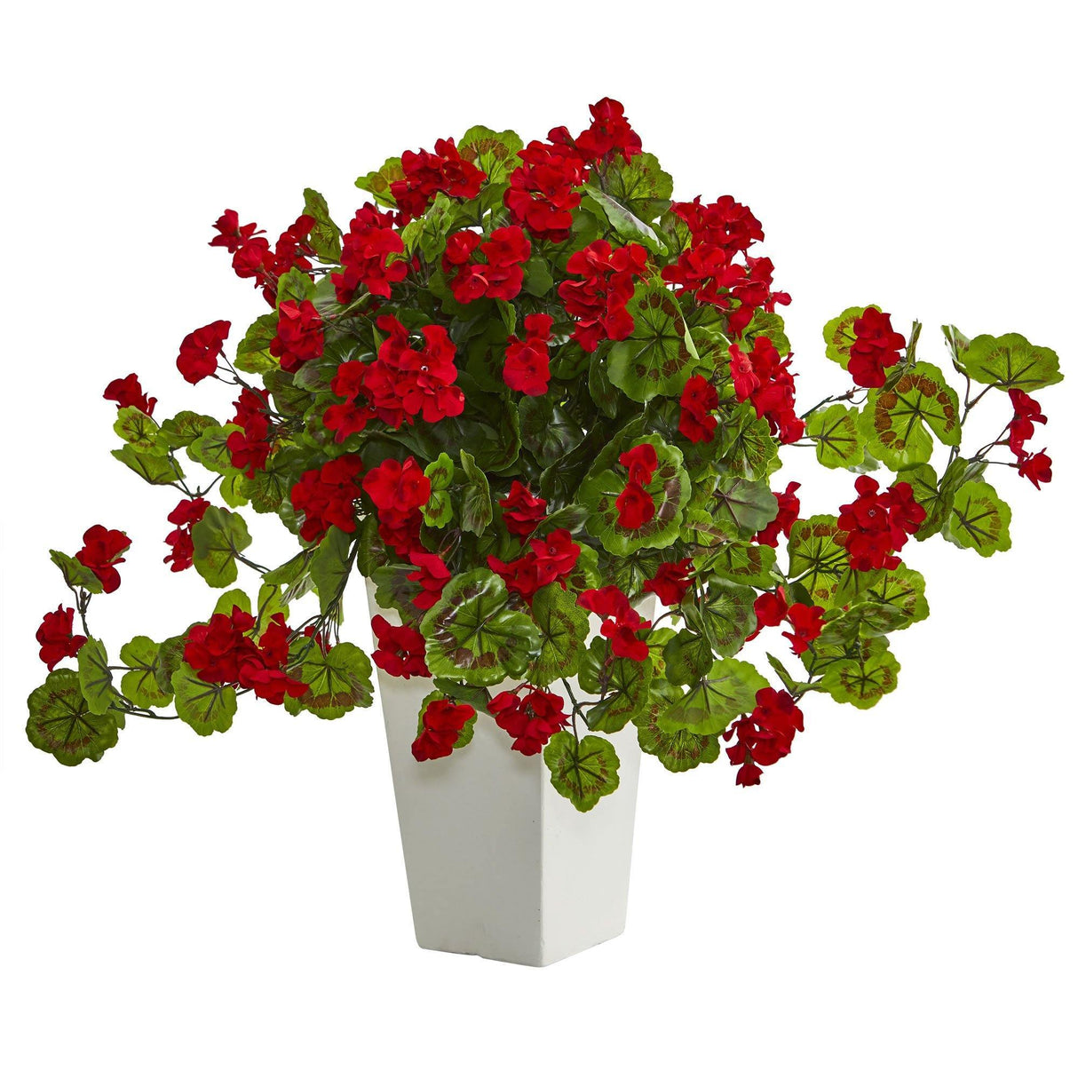 Geranium Artificial Plant in White Tower Planter by Nearly Natural