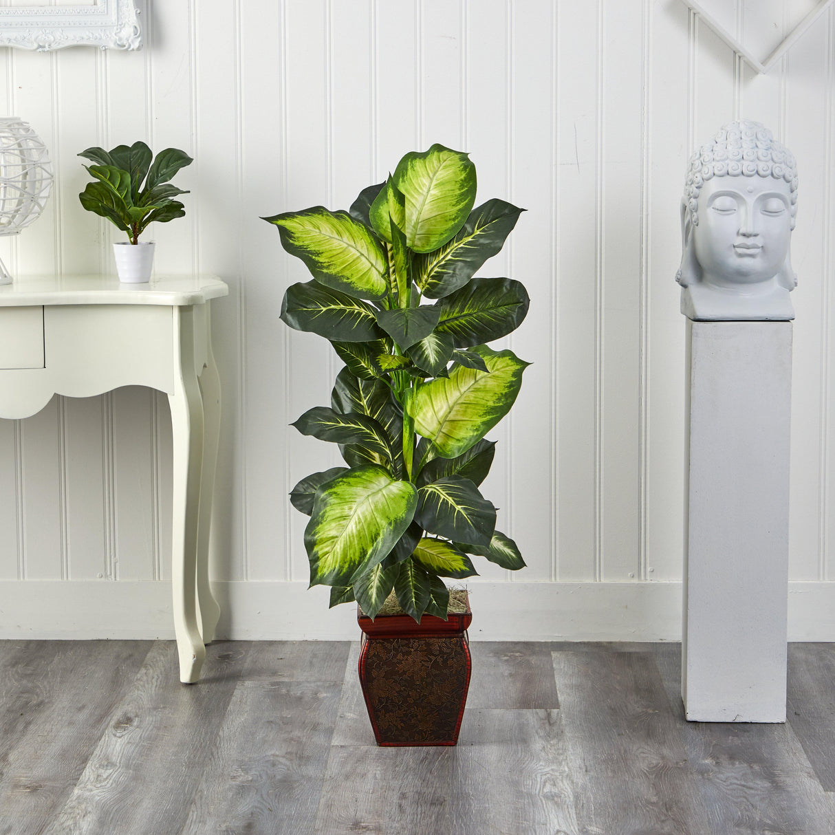 Golden Dieffenbachia w/Decorative Planter by Nearly Natural