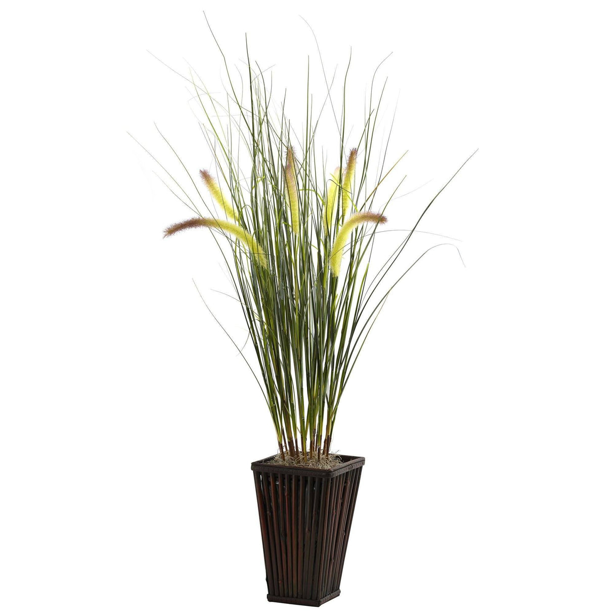 Grass w/Cattails & Bamboo Planter by Nearly Natural