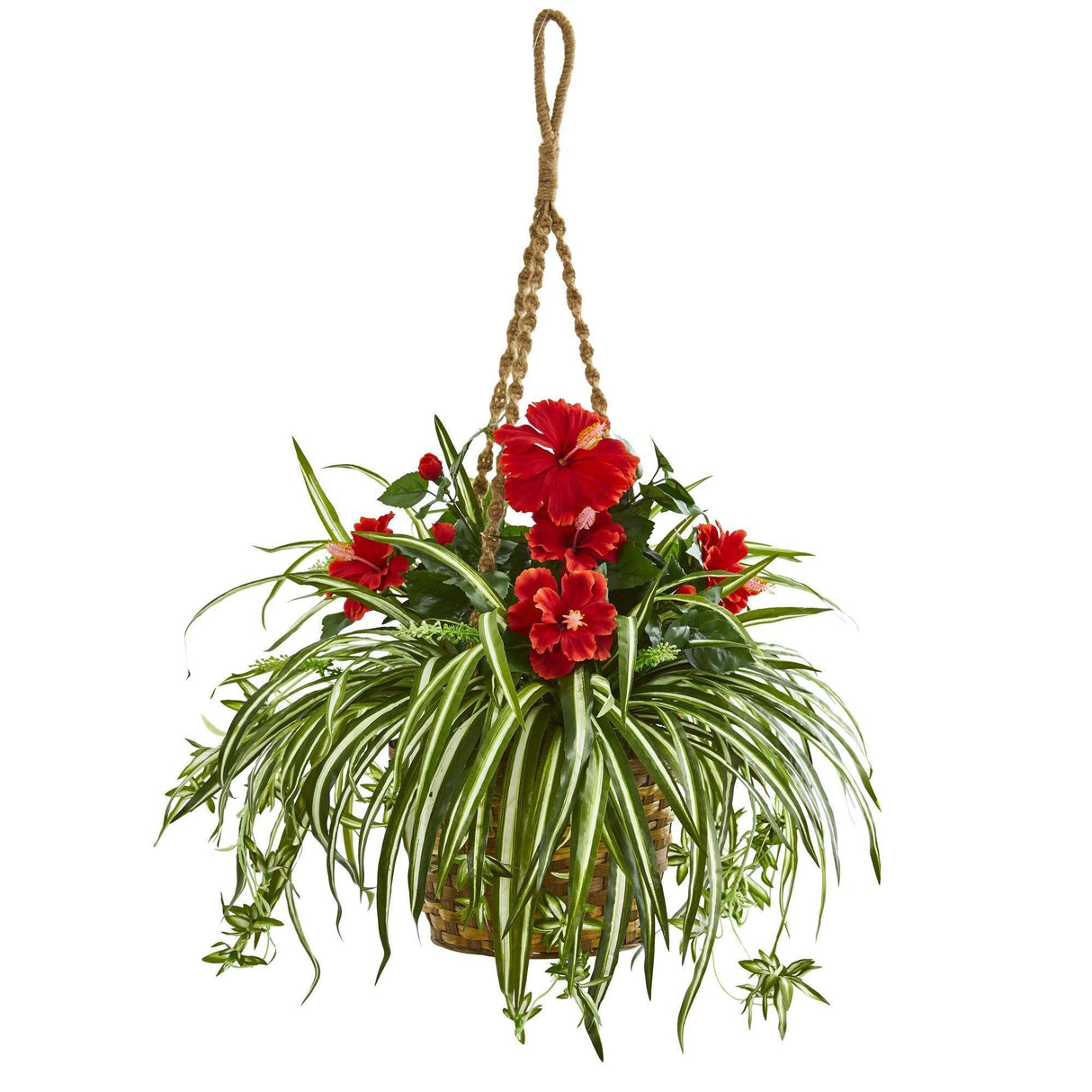 Hibiscus & Spider Artificial Plant in Hanging Basket by Nearly Natural