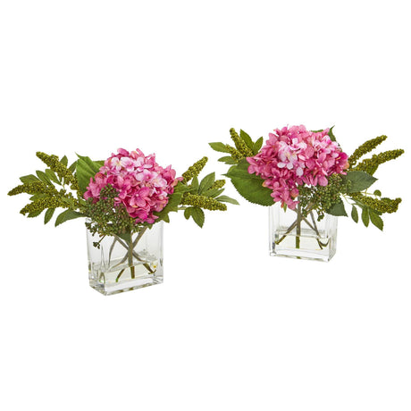 Hydrangea Artificial Arrangement in Vase (Set of 2) by Nearly Natural