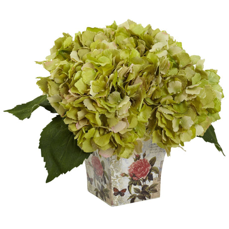 Hydrangea with Floral Planter by Nearly Natural