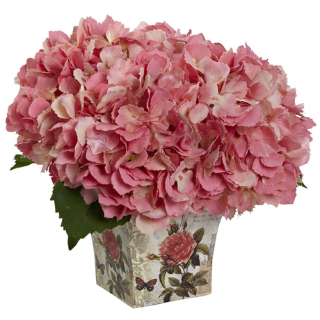 Hydrangea with Floral Planter by Nearly Natural