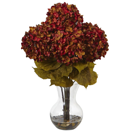 Silk Flower Arrangement - Hydrangea with Vase by Nearly Natural