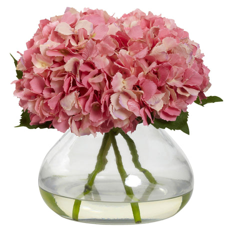 Large Blooming Hydrangea w/Vase by Nearly Natural