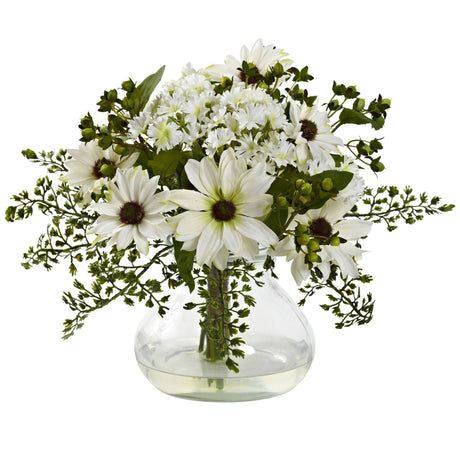 Mixed Daisy Arrangement w/Vase by Nearly Natural