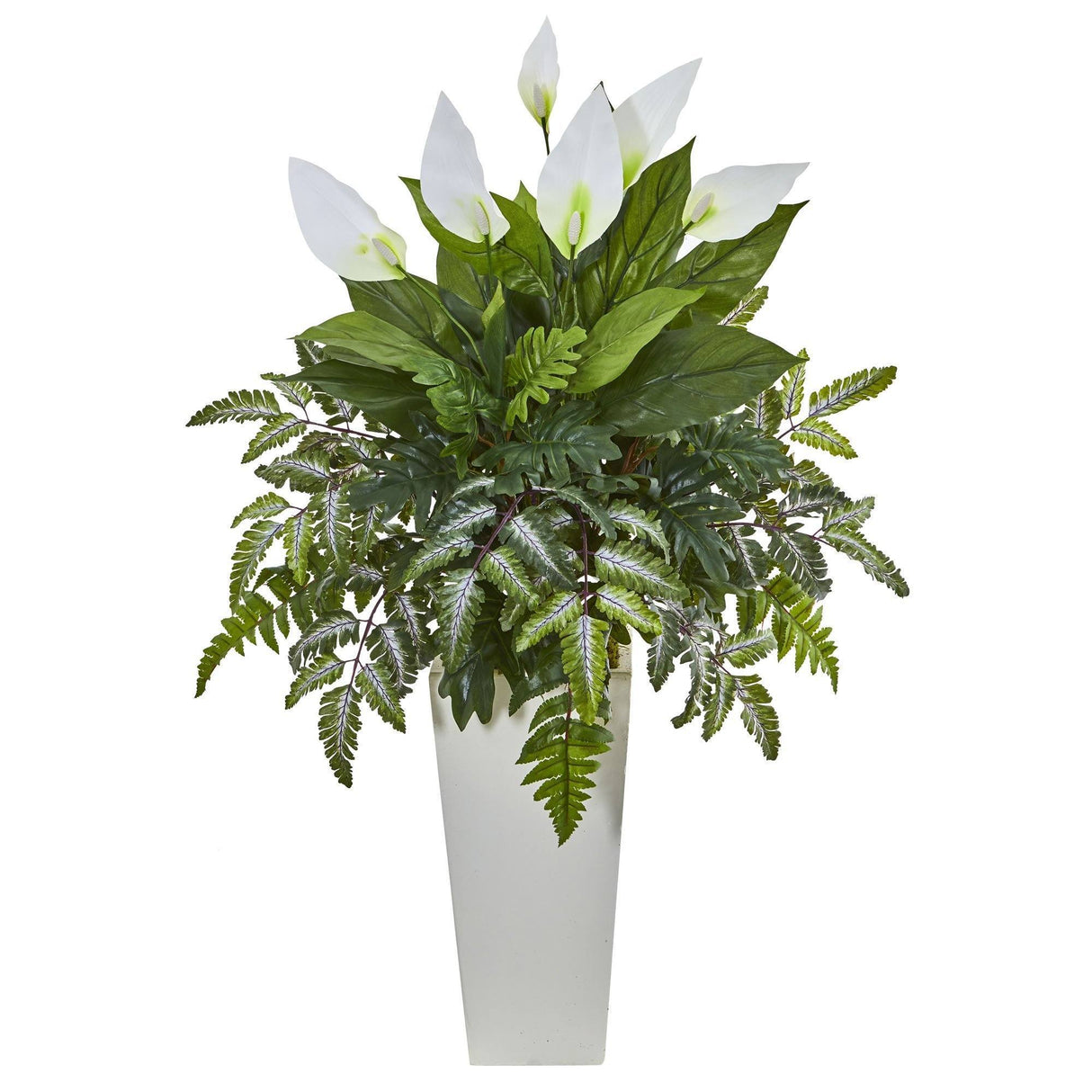 Mixed Spathifyllum Artificial Plant in White Tower Vase by Nearly Natural