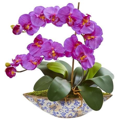 Silk Phalaenopsis Orchid Artificial Arrangement in Vase by Nearly Natural