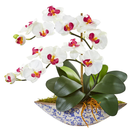 Silk Phalaenopsis Orchid Artificial Arrangement in Vase by Nearly Natural