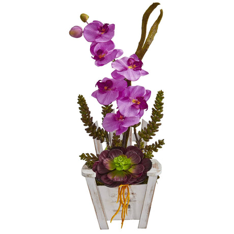 Phalaenopsis Orchid & Succulent Artificial Arrangement in Chair Planter by Nearly Natural