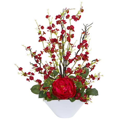 Rose & Cherry Blossom Artificial Arrangement by Nearly Natural