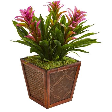 Triple Bromeliad Artificial Plant in Decorative Planter by Nearly Natural