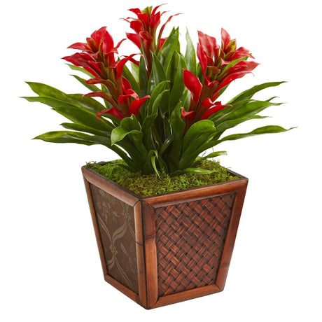 Triple Bromeliad Artificial Plant in Decorative Planter by Nearly Natural