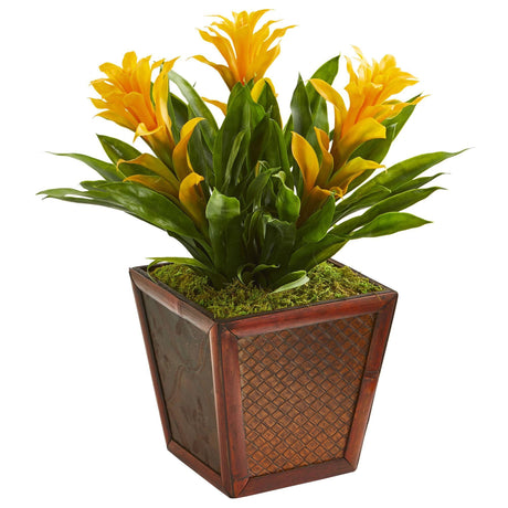 Triple Bromeliad Artificial Plant in Decorative Planter by Nearly Natural