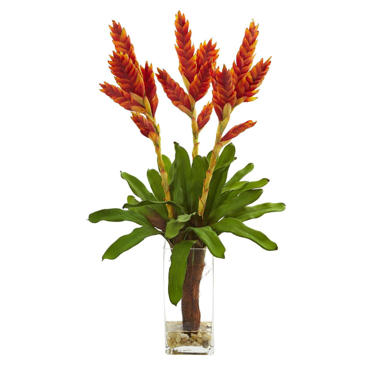 Tropical Bromeliad Artificial Arrangement in Glass Vase by Nearly Natural