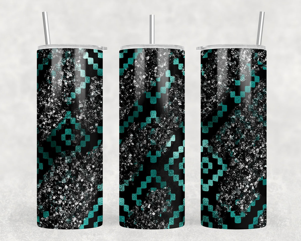 Aztec faux glitter|Skinny Tumbler|Optional Bluetooth Speaker| Speaker Color Varies by Rowdy Ridge Co