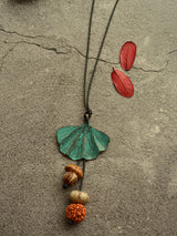 Vintage Wooden Beaded Leaf Shape Necklaces Accessories by migunica