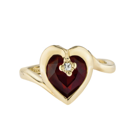 Vintage 1970s Heart Shape Ring with Clear Austrian Crystal 18k Yellow Gold Electroplated by PVD Vintage Jewelry