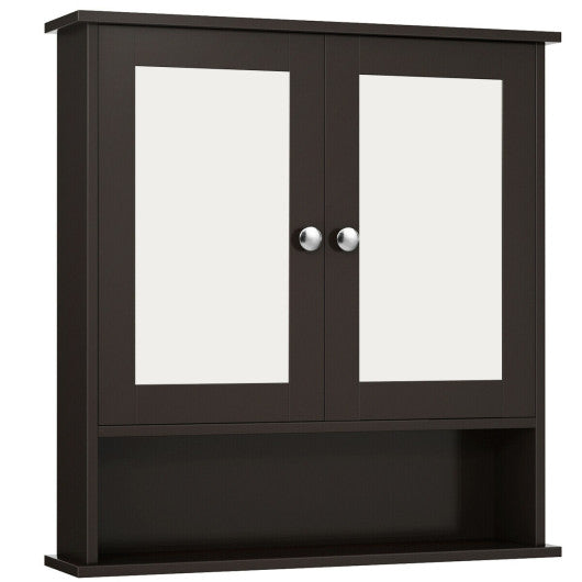 Bathroom Wall Mount Mirror Cabinet Organizer-Brown