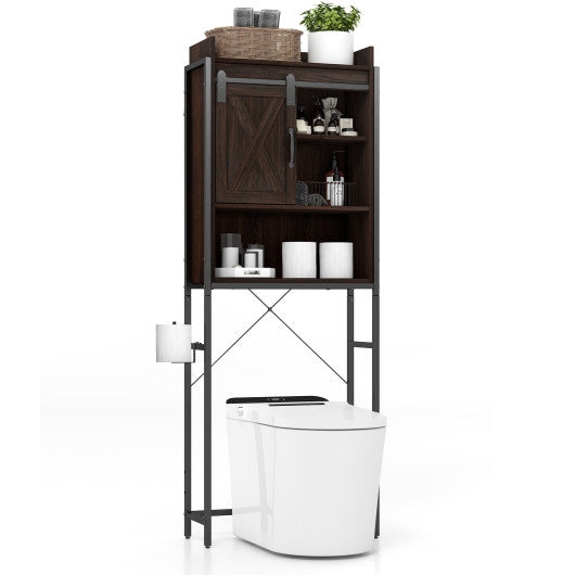 4-Tier Multifunctional Toilet Sorage Cabinet with Adjustable Shelf and Sliding Barn Door