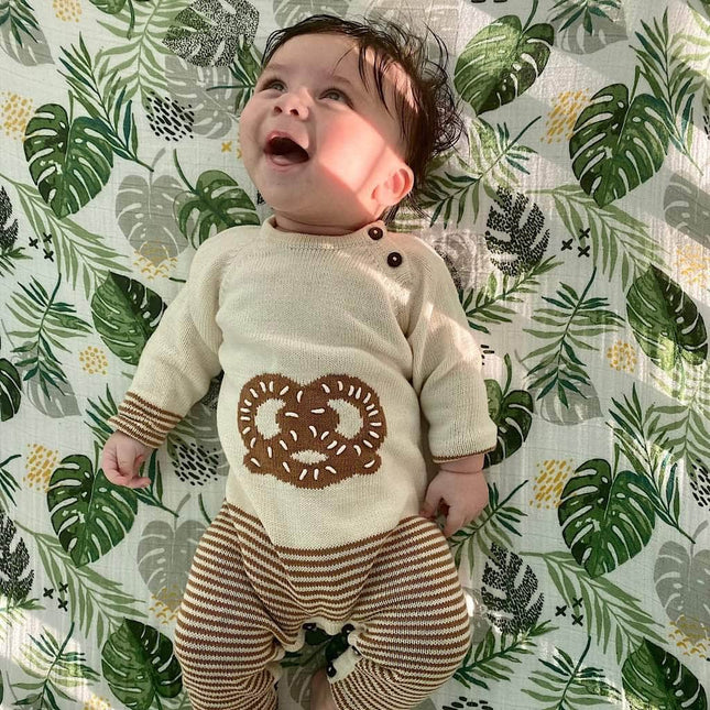 Organic Baby Romper, Long Knit - Pretzel by Estella