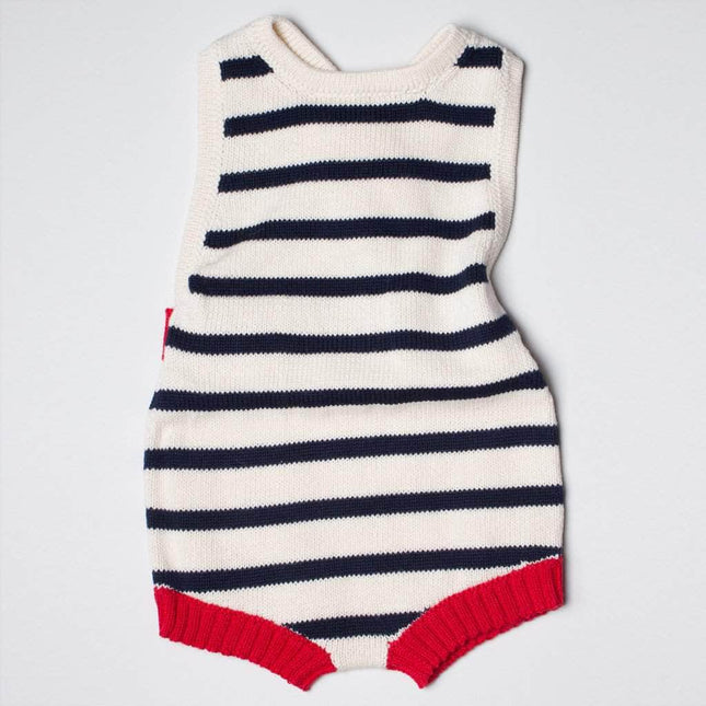 Organic Baby Romper, Sleeveless Knit - Stripe by Estella