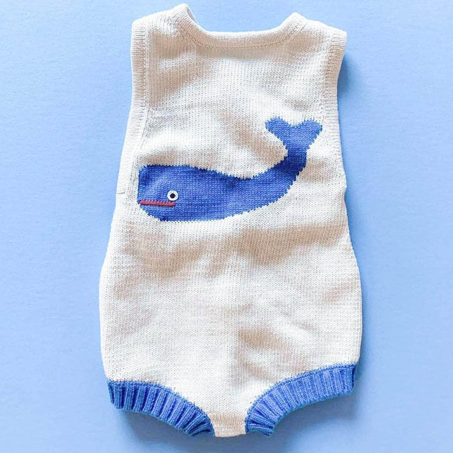 Organic Baby Romper, Sleeveless Knit - Whale by Estella
