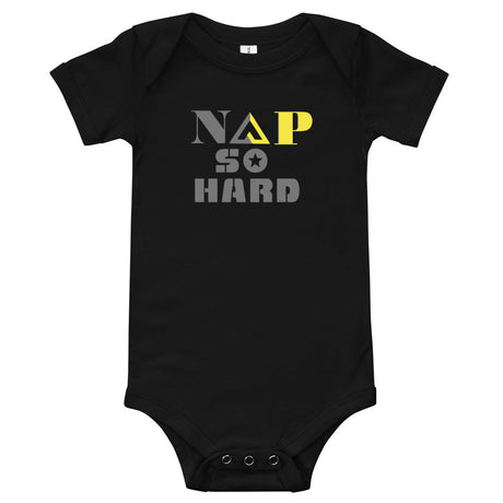 NAP SO HARD Baby short sleeve one piece by Proud Libertarian