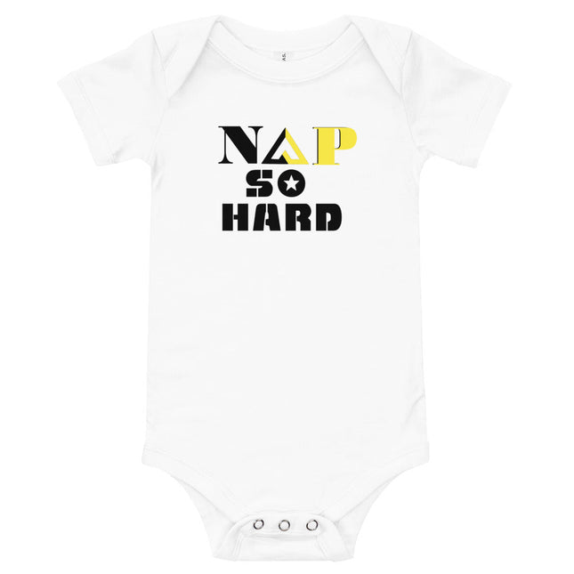NAP SO HARD Baby short sleeve one piece by Proud Libertarian