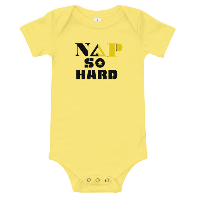 NAP SO HARD Baby short sleeve one piece by Proud Libertarian