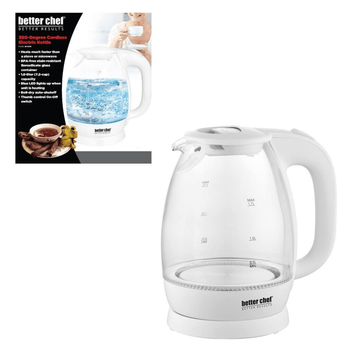 Better Chef 7-Cup Cordless Borosilicate Glass Electric Kettle with LED Light by Jupiter Gear Home