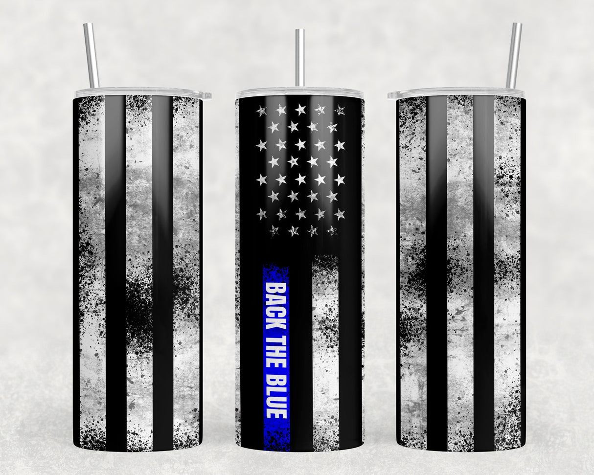 Back The Blue  - 20 oz Steel Skinny Tumbler - Optional Blue Tooth Speaker - Speaker Color will Vary by Rowdy Ridge Co