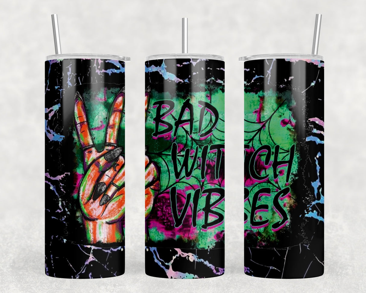 Bad Witch Vibes - 20 oz Steel Skinny Tumbler - Optional Blue Tooth Speaker - Speaker Color will Vary by Rowdy Ridge Co