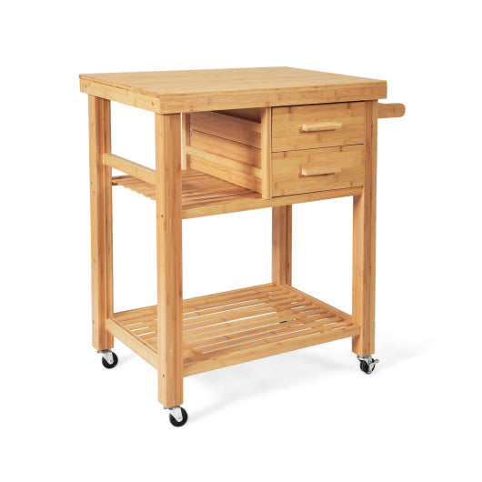 Bamboo Kitchen Trolley Cart with Tower Rack and Drawers