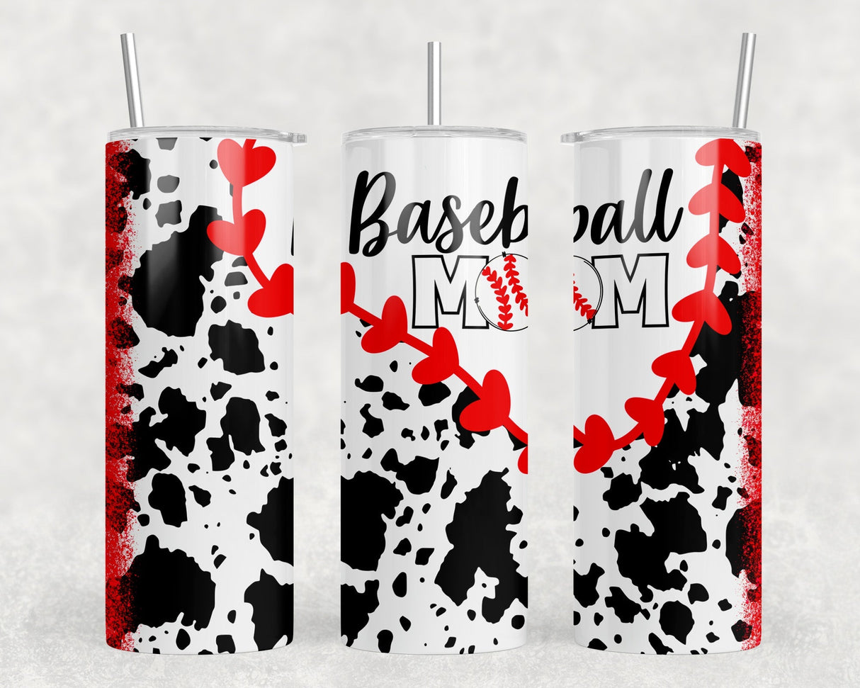 Baseball Mom Cow Print|Skinny Tumbler|Optional Bluetooth Speaker| Speaker Color Varies by Rowdy Ridge Co