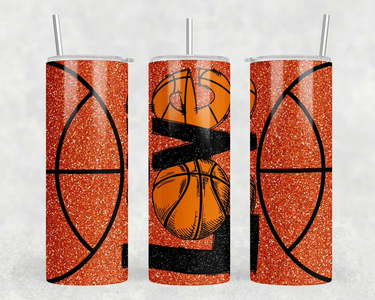 Basketball Love - 20 oz Steel Skinny Tumbler - Optional Blue Tooth Speaker - Speaker Color will Vary by Rowdy Ridge Co