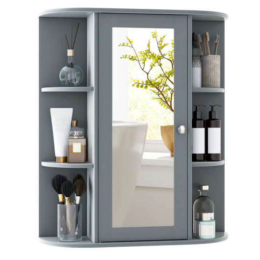 Bathroom Single Door Shelves Wall Mount Cabinet with Mirror-Gray