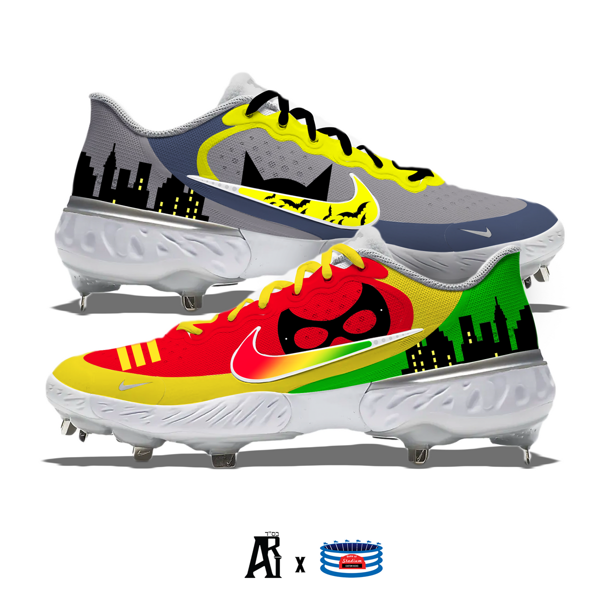 "Gotham Duo" Nike Alpha Huarache Elite 3 Low Cleats by Stadium Custom Kicks