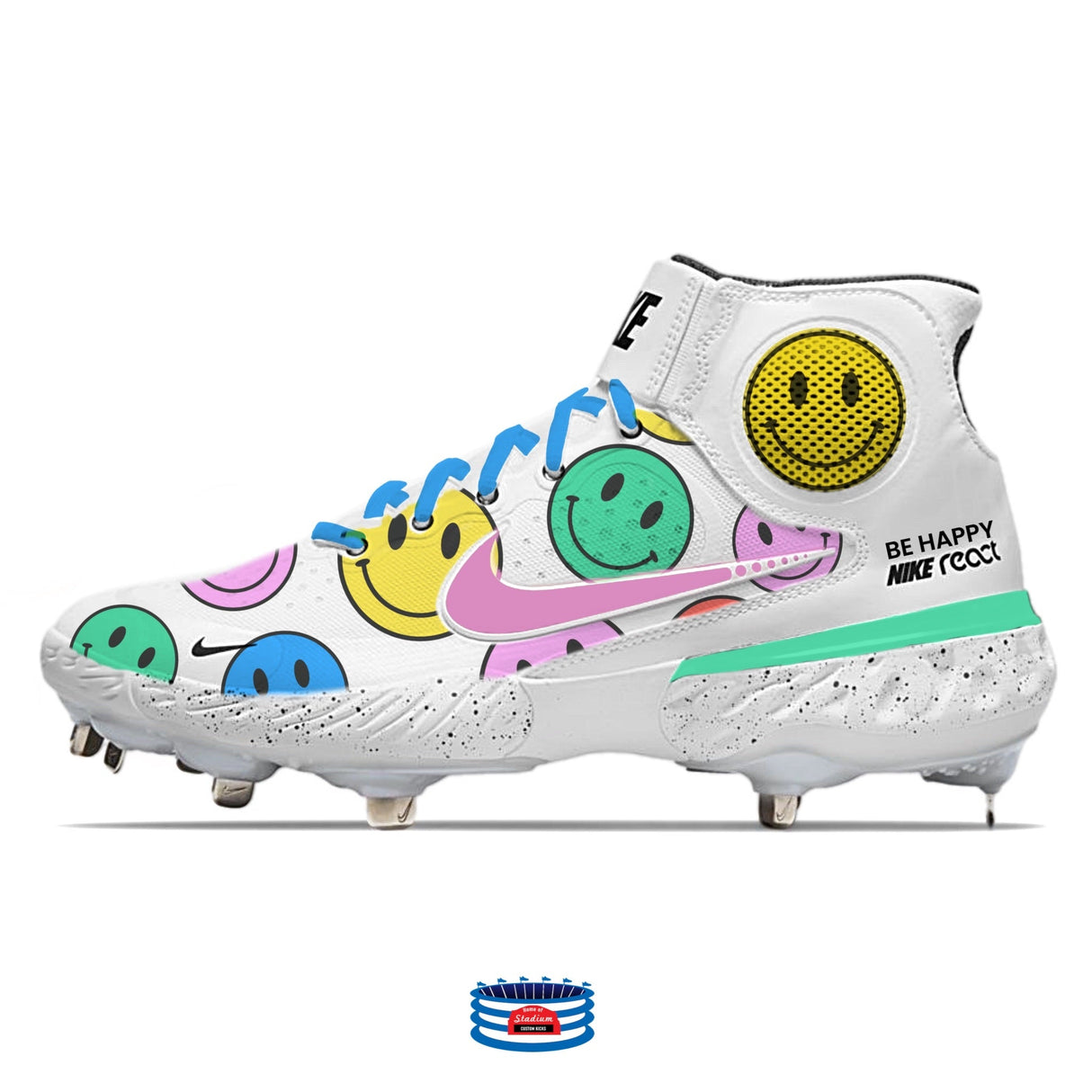 "Be Happy" Nike Alpha Huarache Elite 3 Mid Cleats by Stadium Custom Kicks