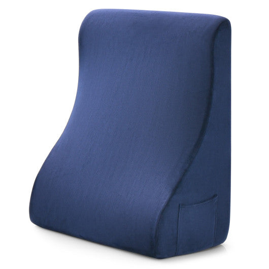 Bed Wedge Pillow with Tablet Pillow Stand and Side Pockets-Navy