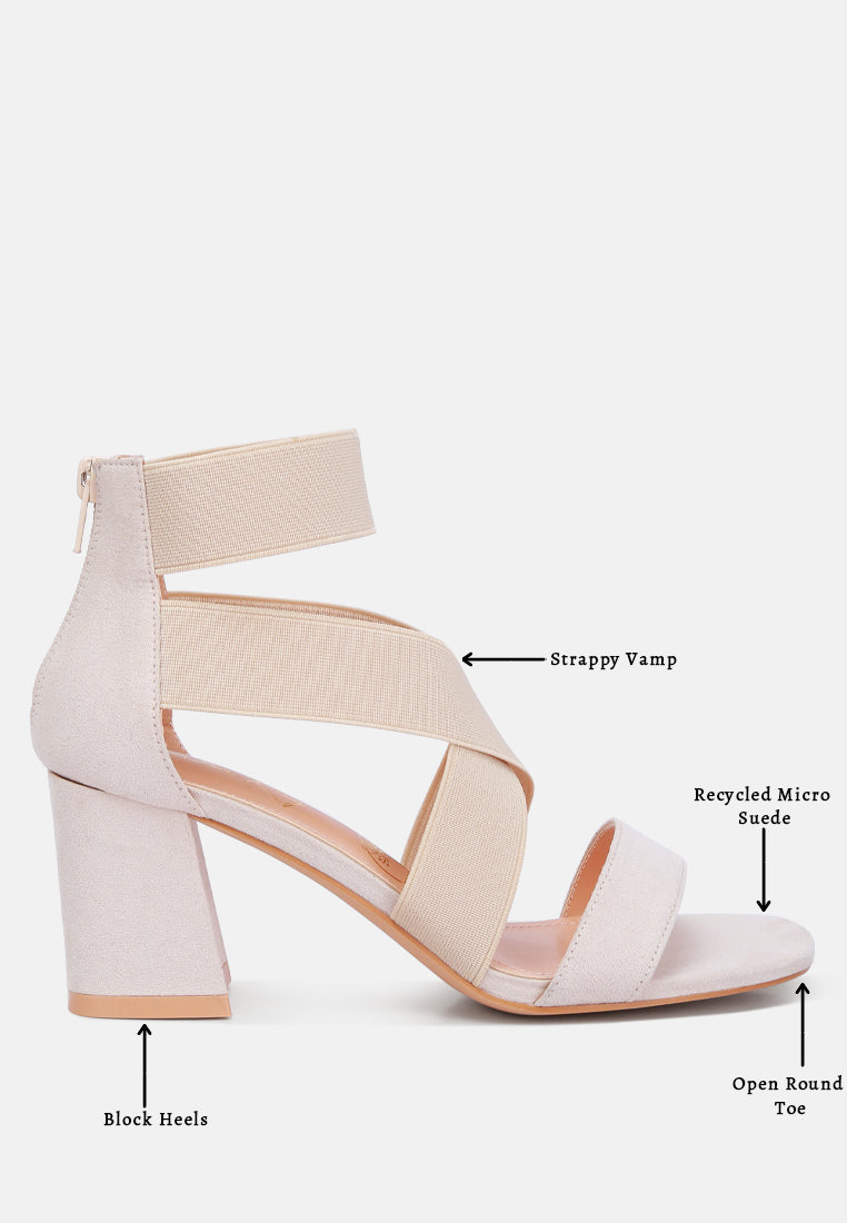 benicia elastic strappy block heel sandals by London Rag