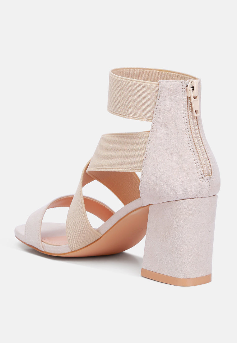 benicia elastic strappy block heel sandals by London Rag