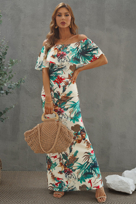 Floral Layered Off-Shoulder Maxi Dress by Faz