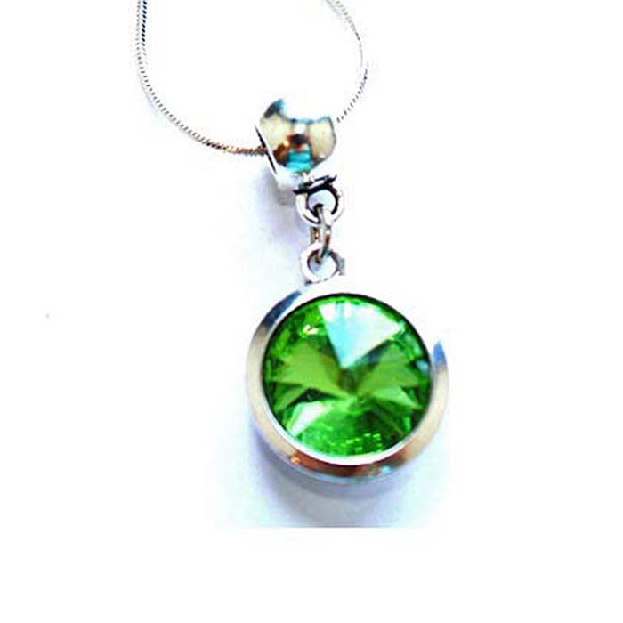 Silver Plated 'August Birthstone' Peridot Colored Crystal Pendant Necklace by Liberty Charms USA