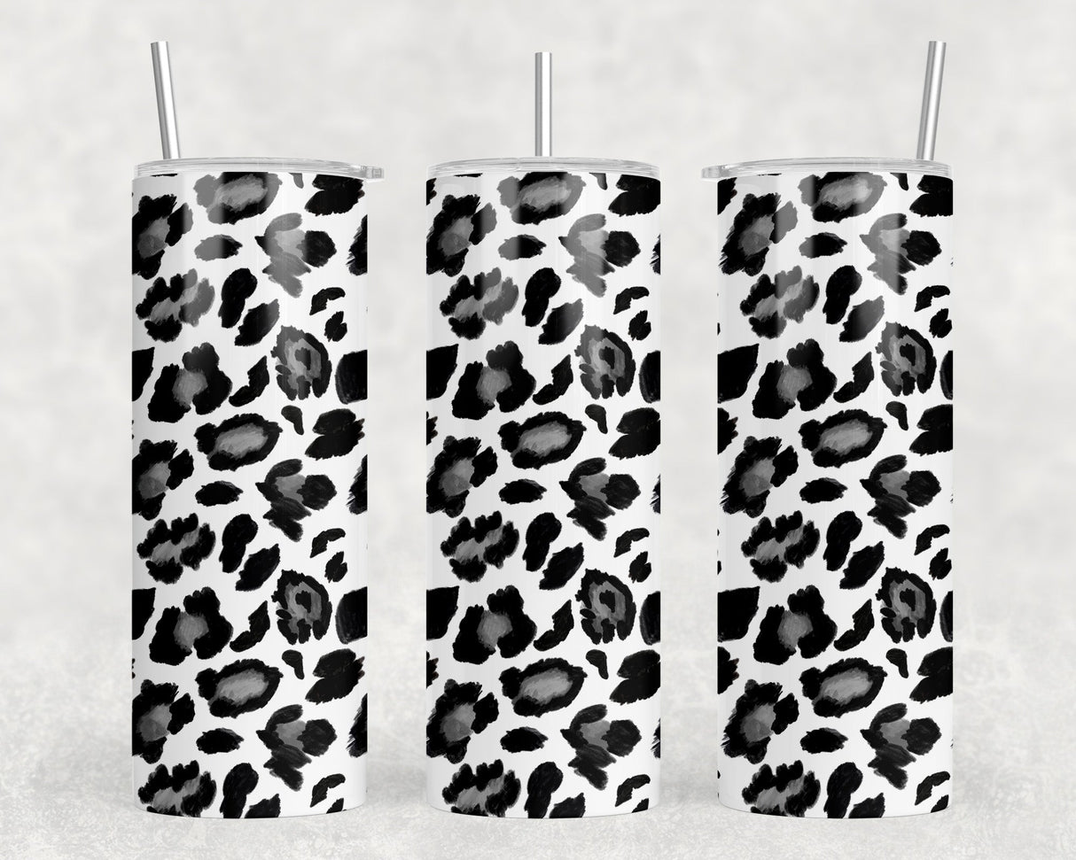 Black and White Leopard Print - 20 oz Steel Skinny Tumbler - Optional Blue Tooth Speaker - Speaker Color will Vary by Rowdy Ridge Co