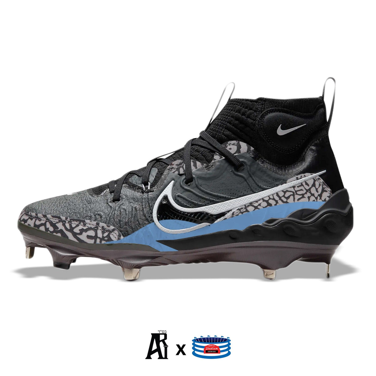 "Black Cement" Nike Alpha Huarache NXT Baseball Cleats by Stadium Custom Kicks