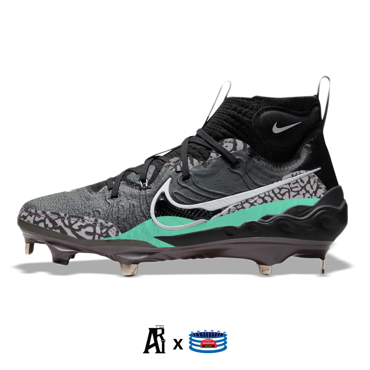 "Black Cement" Nike Alpha Huarache NXT Baseball Cleats by Stadium Custom Kicks