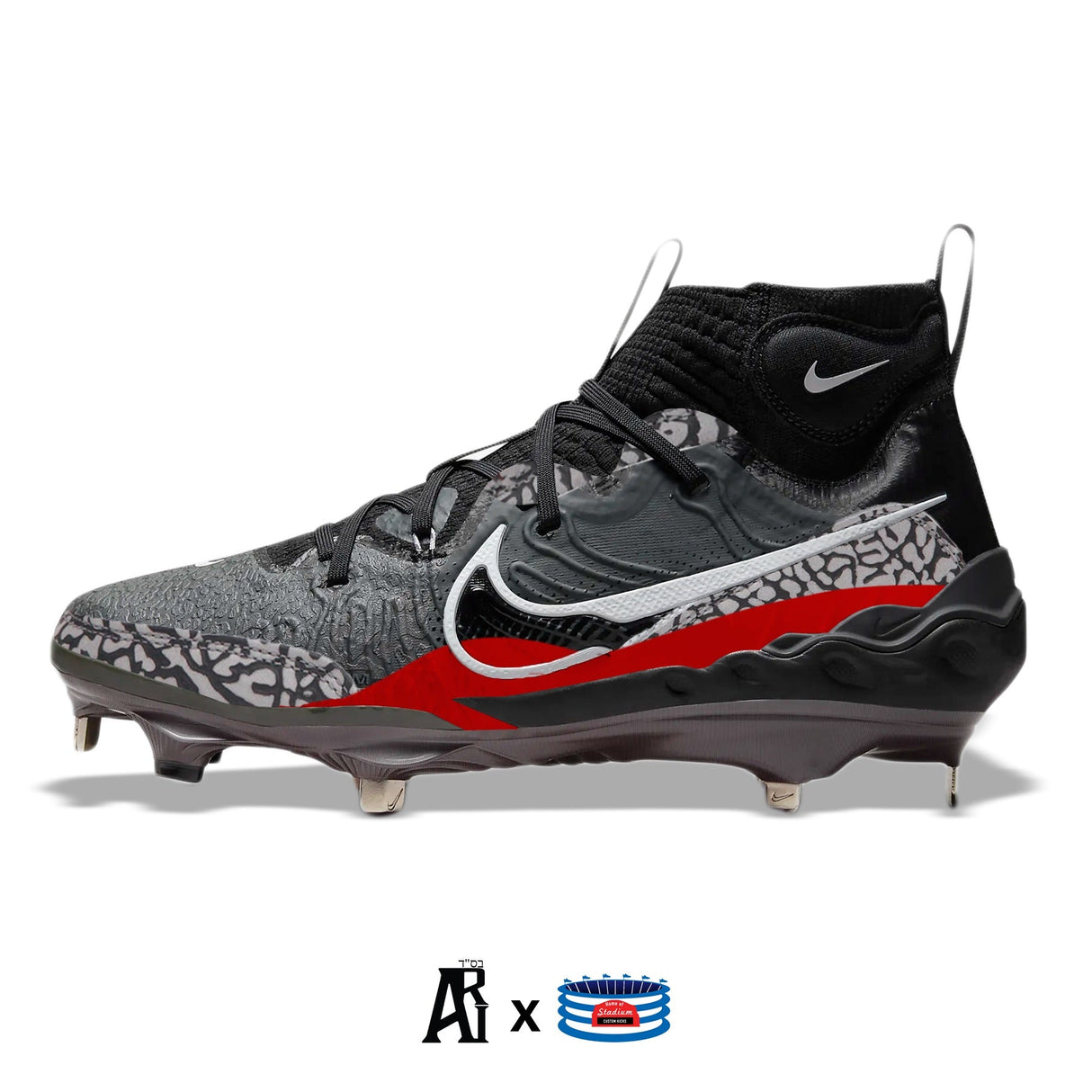 "Black Cement" Nike Alpha Huarache NXT Baseball Cleats by Stadium Custom Kicks