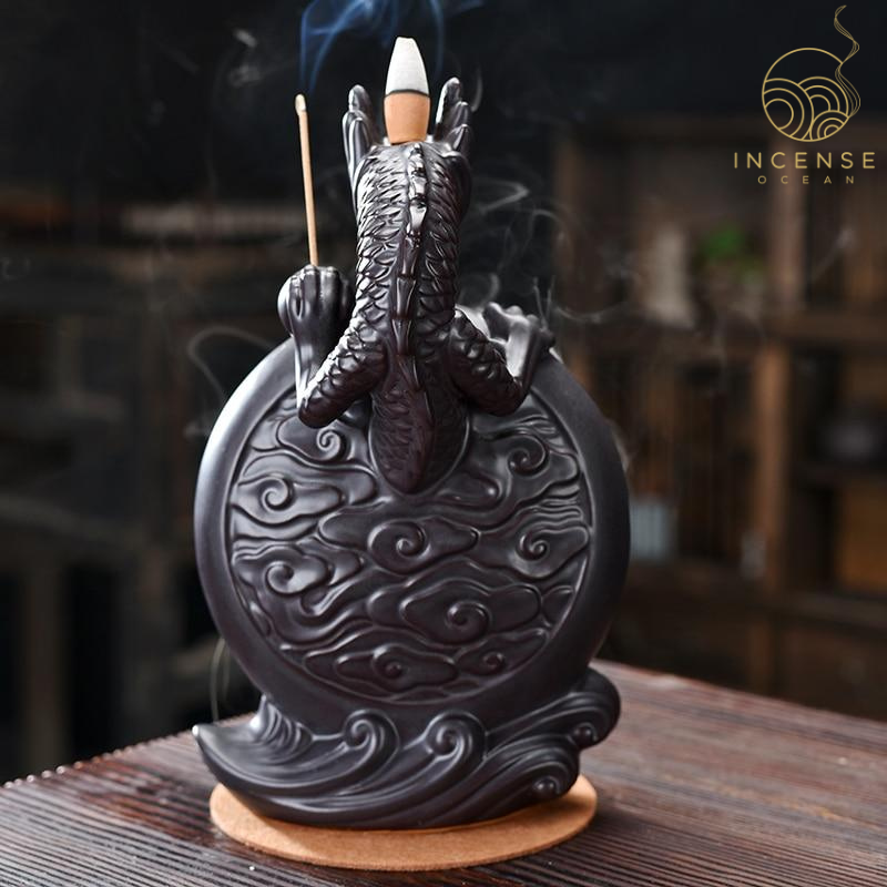 Black Ceramic Dragon Backflow Incense Burner by incenseocean